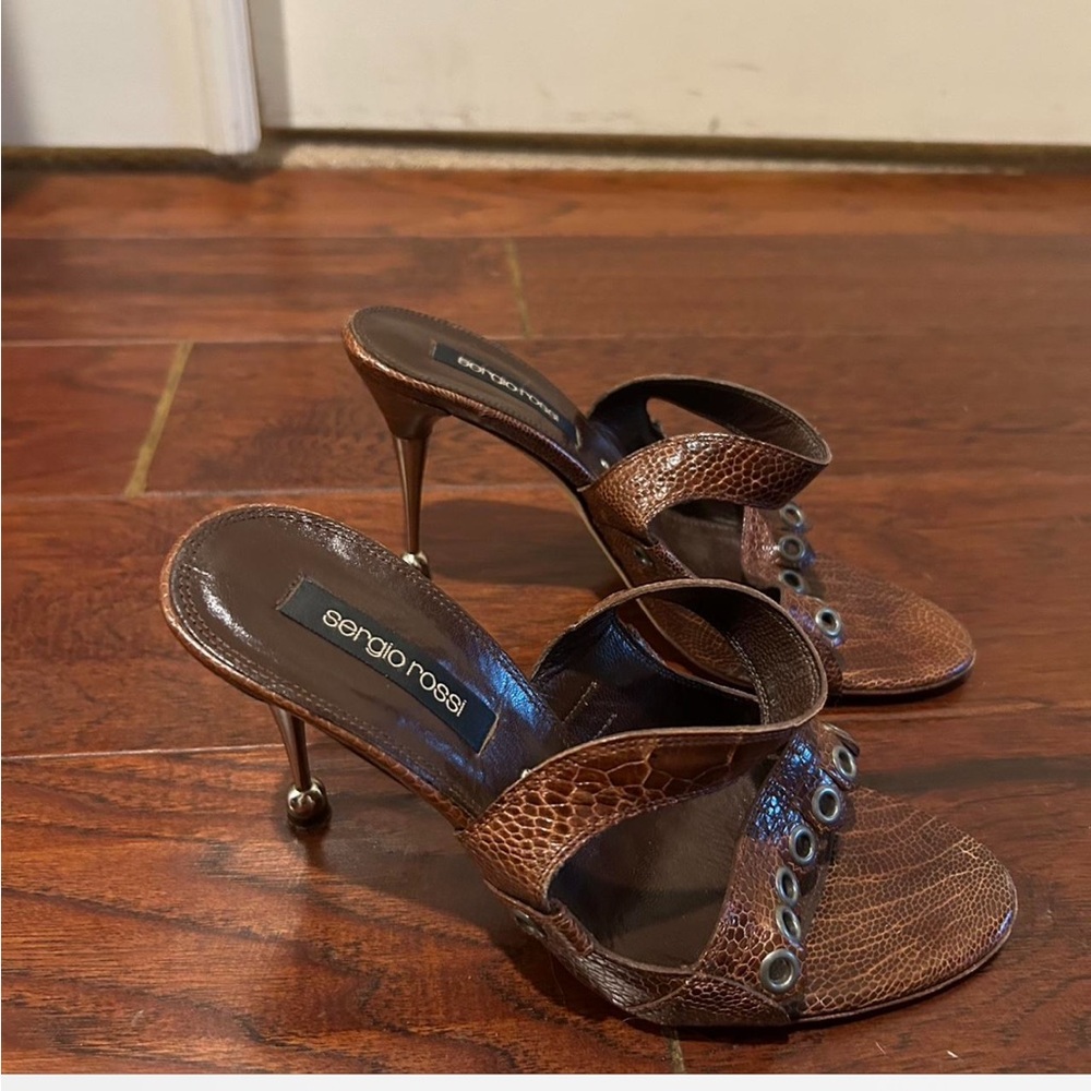 Sergio Rossi Brown Textured Heels